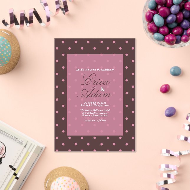 Wedding Brown & Pink Polkadots Pattern Boho Polka Acrylic Invitations (Insitu (Celebration))
