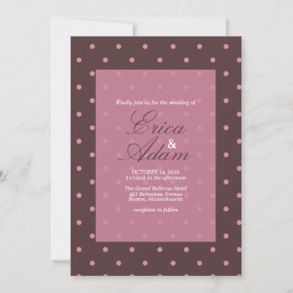 Wedding Brown & Pink Polkadots Pattern Boho Polka Invitation