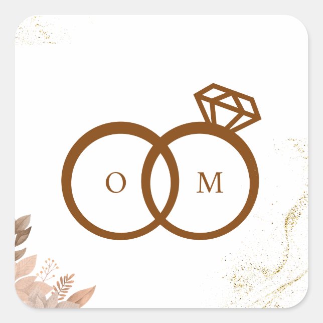 WEDDING BROWN SQUARE STICKER (Front)