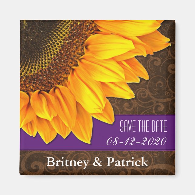 Wedding Brown Sunflower Save the Date Magnets (Front)