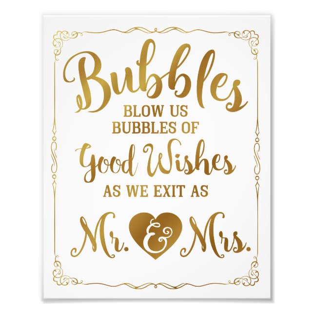 Wedding bubble sign wedding poster, gold wedding (Front)