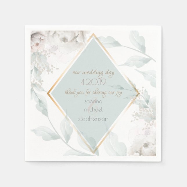 Wedding Buffet | Elegant Alabaster White Floral Napkin (Front)