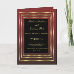 Wedding Burgundy Black Gold with menu Folded Card