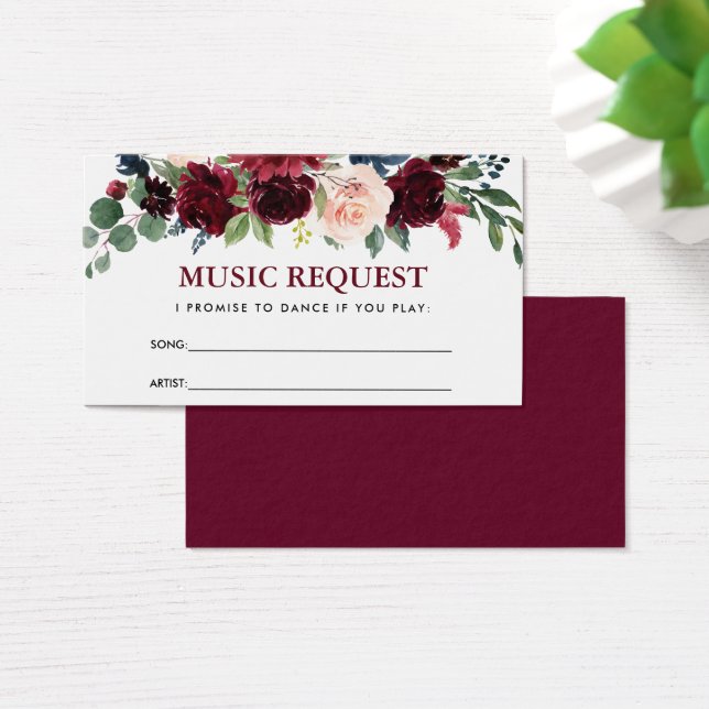 Wedding Burgundy Blue Floral Music Song Request (Desk)