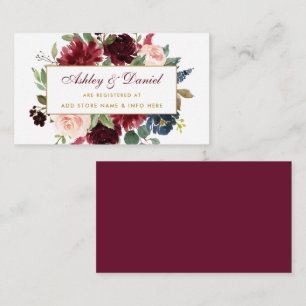 Wedding Burgundy Blue Gold Registry Insert Card GB