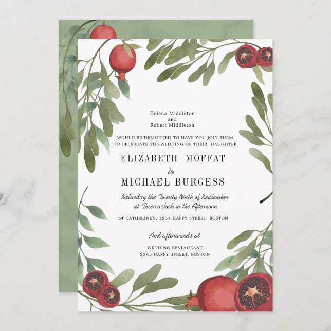 Wedding Burgundy Botanical  Marble Boho Greenery Invitation (Front/Back)