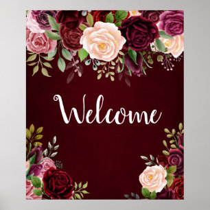 Wedding burgundy floral welcome sign