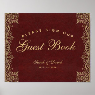 Wedding Burgundy Gold Please Sign Our Guest Book 