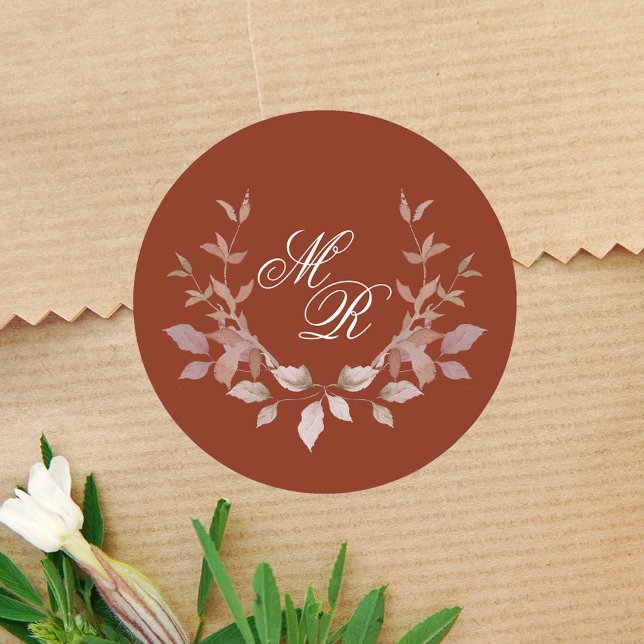 Wedding Burgundy Monogram Classic Custom Classic Round Sticker (Burgundy wedding sticker with monogram.)
