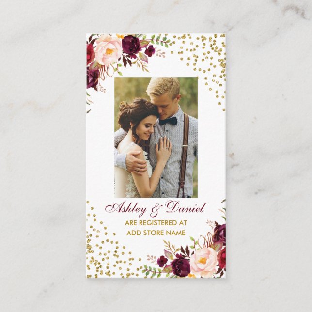 Wedding Burgundy Photo Registry Insert Card GB (Front)