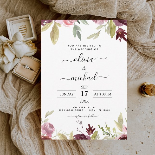 Wedding Burgundy Pink Floral Invitation (Creator Uploaded)