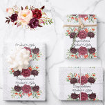 Wedding Burgundy Roses Personalize Names 3 Damask Wrapping Paper Sheet<br><div class="desc">Wedding Burgundy Roses Personalize Names 3 Damask Wrapping Paper Sheets</div>