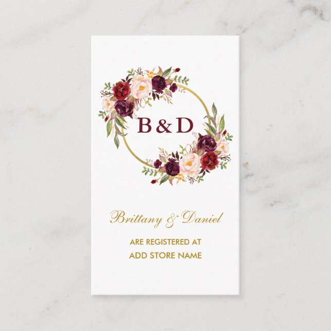 Wedding Burgundy Wreath Registry Insert Card B (Front)