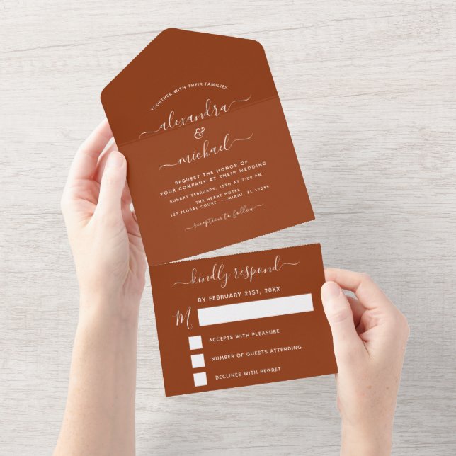 Wedding Burnt Orange Boho Terracotta  All In One Invitation (Tearaway)
