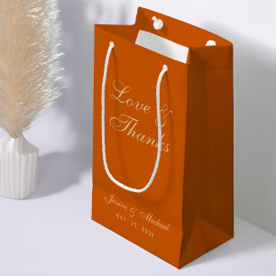 Wedding Burnt Orange Love and Thanks Simple Script Small Gift Bag