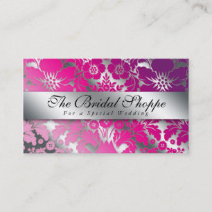 Wedding Business Card Damask Floral Silver PP