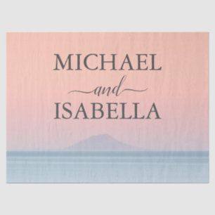 Wedding by the sea under peachy sky sunset tissue paper