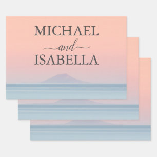 Wedding by the sea under peachy sky sunset wrapping paper sheet