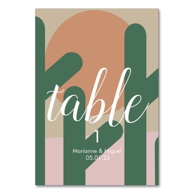 Wedding Cactus Sun Seating Table Number (Front)