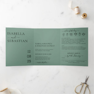 Wedding Cadet Blue All in one set kindly reply Tri-Fold Invitation