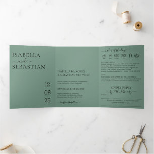 Wedding Cadet Blue All in one set kindly reply Tri-Fold Invitation