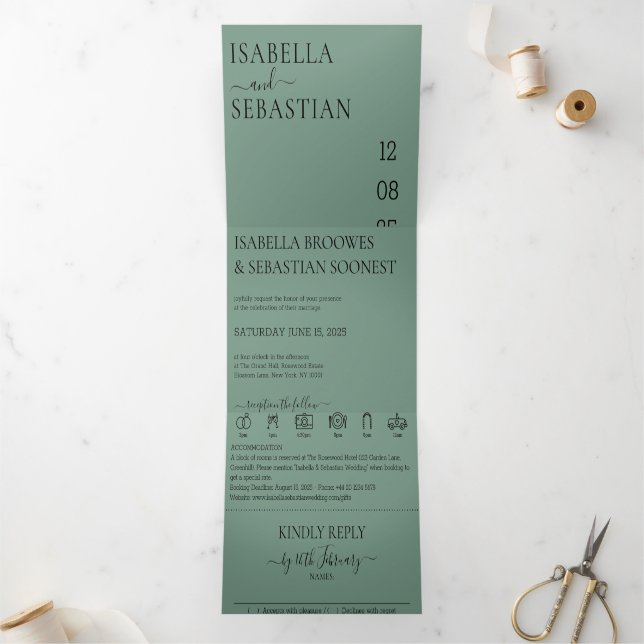 Wedding Cadet Blue Green All in one set Tri-Fold Invitation (Inside)