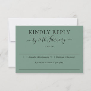 Wedding Cadet Blue Green Kindly Reply RSVP Card