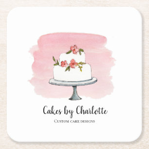 Wedding cake Bakery, Caterer Square Paper Coaster