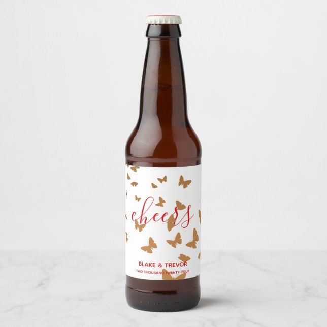 Wedding Cake Butterflies Beer Bottle Label (Front)