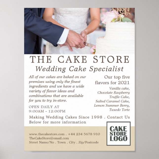 Wedding Cake, Cakery, Cake Store Advertising Poster (Front)