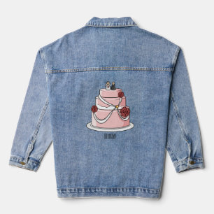 Wedding cake cartoon illustration  denim jacket