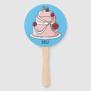 Wedding cake cartoon illustration hand fan