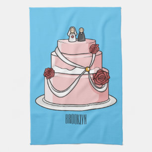 Wedding cake cartoon illustration  kitchen towel