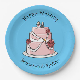 Wedding cake cartoon illustration paper plate