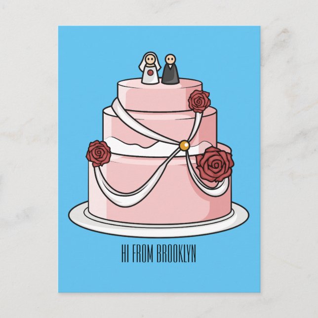 Wedding cake cartoon illustration  postcard (Front)