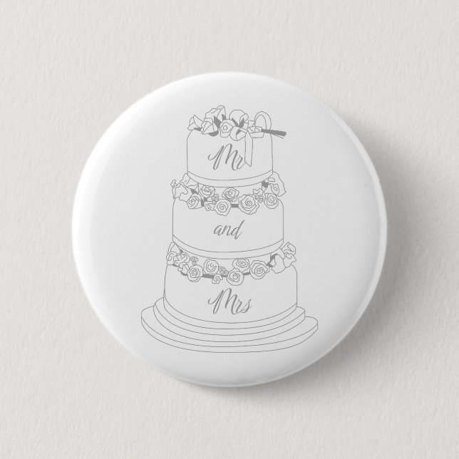 Wedding Cake Design Mr & Mrs 2 Inch Round Button (Front)