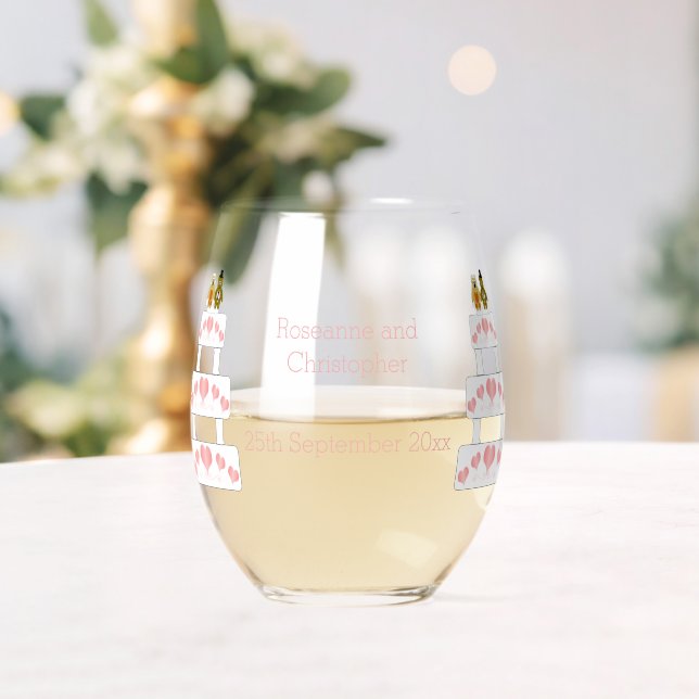 Wedding Cake Design Wedding Stemless Wine Glass (Insitu (Wedding))