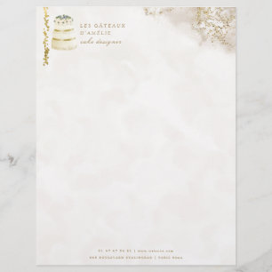 Wedding Cake Designer Bakery Gold Marble Letterhead