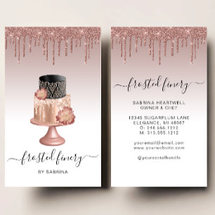 Wedding Cake Glitter Drip Rose Gold Bakery Business Card