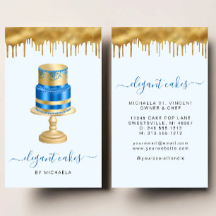 Wedding Cake Glitter Drip Royal Blue Bakery Business Card