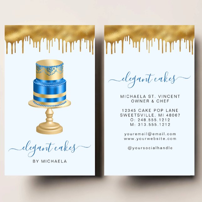 Wedding Cake Glitter Drip Royal Blue Bakery Business Card (Creator Uploaded)