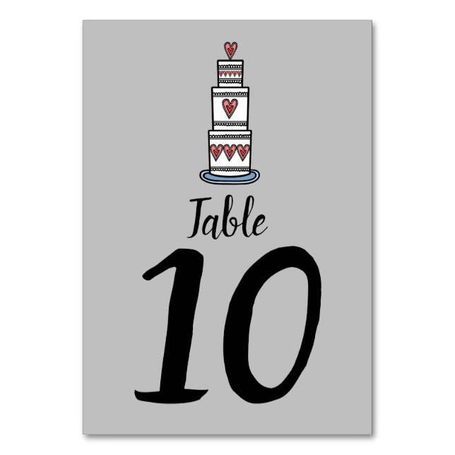 Wedding Cake Illustration Wedding Table Number (Front)