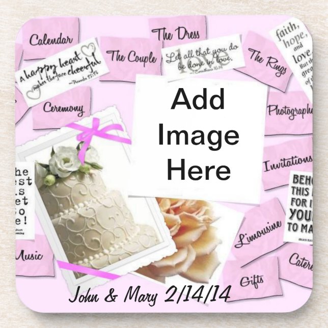Wedding Cake, Pink Ribbon Coaster (Front)