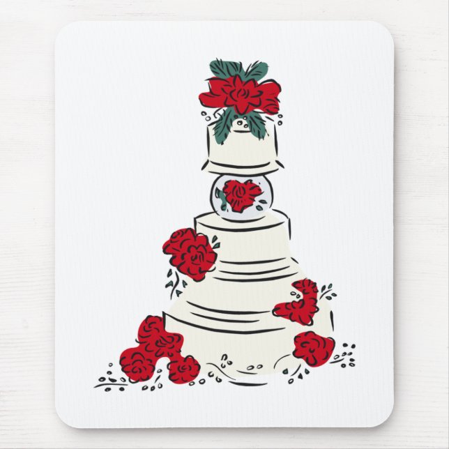 Wedding Cake Red Flowers Mouse Pad (Front)