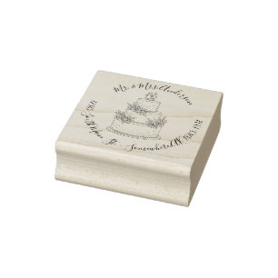 Wedding Cake Return Address Names Wood Rubber Stamp