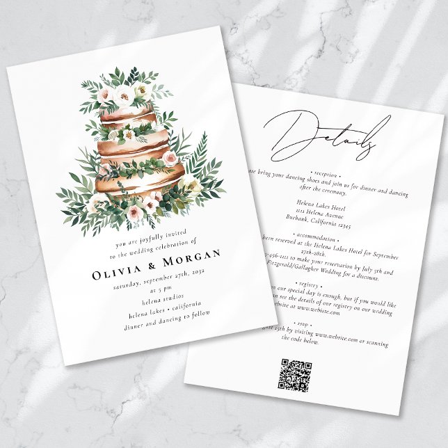 Wedding Cake Romantic Script QR Code Wedding Invitation (Creator Uploaded)