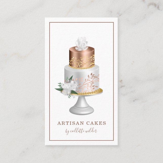 Wedding Cake Rose Gold Pearl Bakery Business Card (Front)