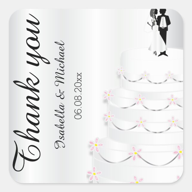 Wedding Cake Thank You Square Sticker (Front)