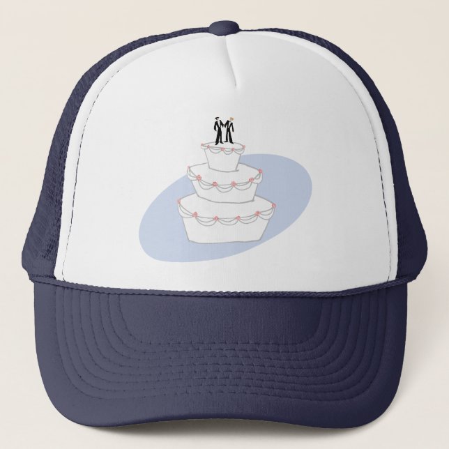 Wedding Cake Two Grooms Trucker Hat (Front)