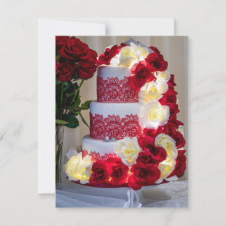 Wedding Cake with Bouquet, Rings and Veil Invitation